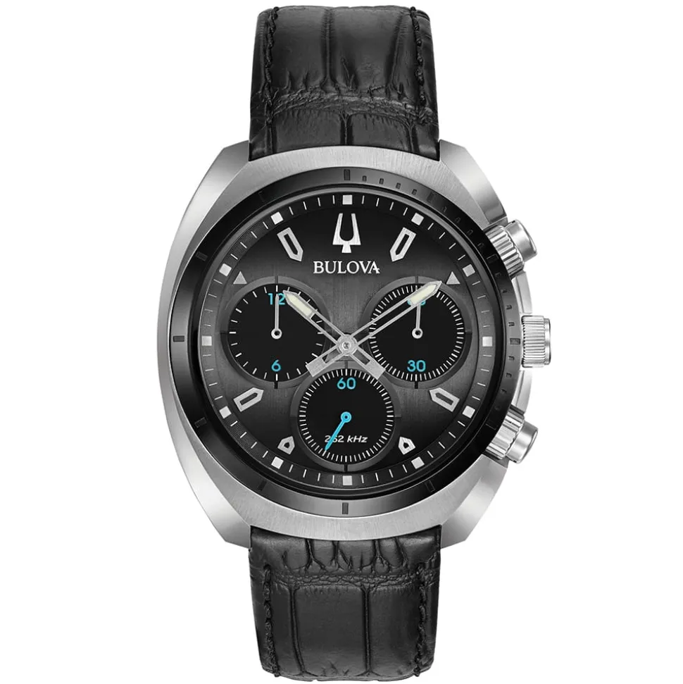 BULOVA – Curv Chronograph Leather Strap Watch 98A155