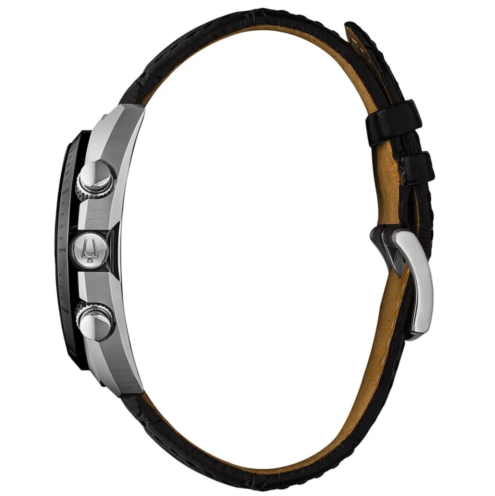 BULOVA – Curv Chronograph Leather Strap Watch 98A155