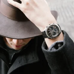 BULOVA – Curv Chronograph Leather Strap Watch 98A155