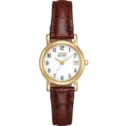 CITIZEN – Gold Tone Leather Strap Watch EW1272-01A