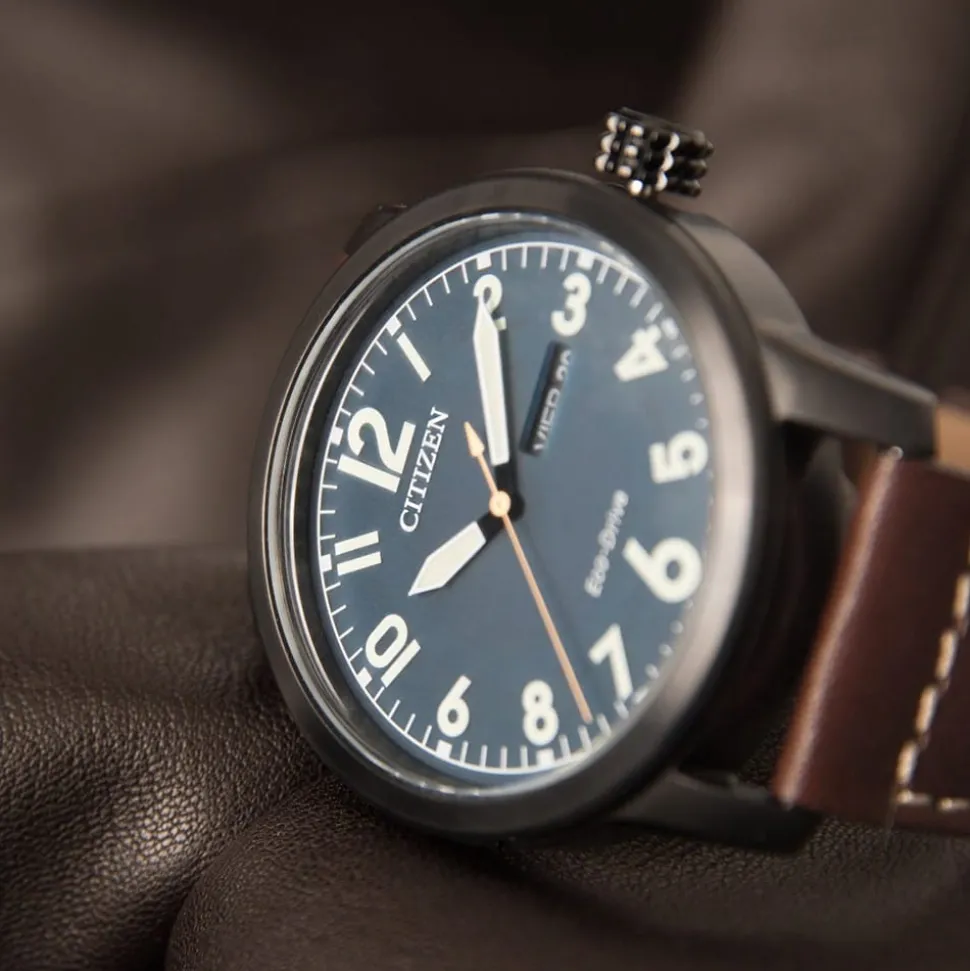 CITIZEN – Men’s Military Black IP Leather Strap Watch BM8478-01L