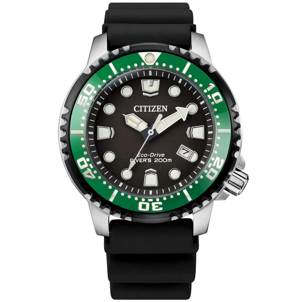 CITIZEN – Promaster Green Bezel Black Dial 200m Divers Watch BN0155-08E