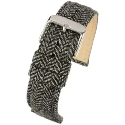CROFT Black Wool Herringbone Watch Strap Stitched Edge WH670
