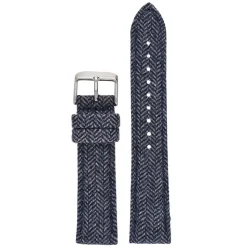 CROFT Blue Wool Herringbone Watch Strap Stitched Edge WH673