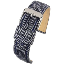 CROFT Blue Wool Herringbone Watch Strap Stitched Edge WH673