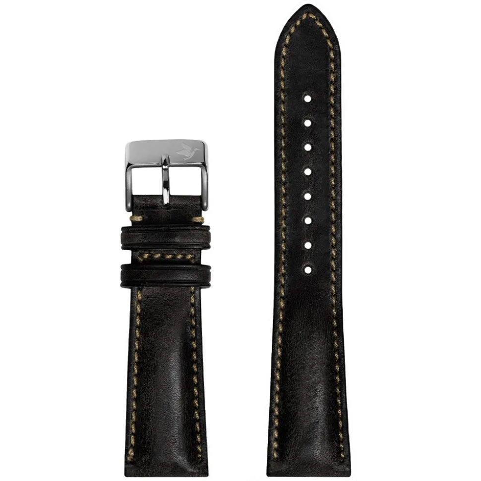 DUCKWORTH PRESTEX – Black Horween Leather Watch Strap 22mm DPBL22
