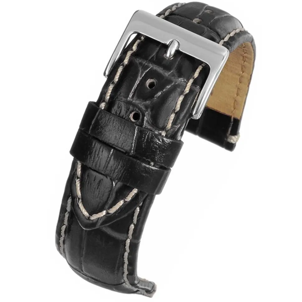 Farrell | Black Padded Alligator Grain Strap | W1005P