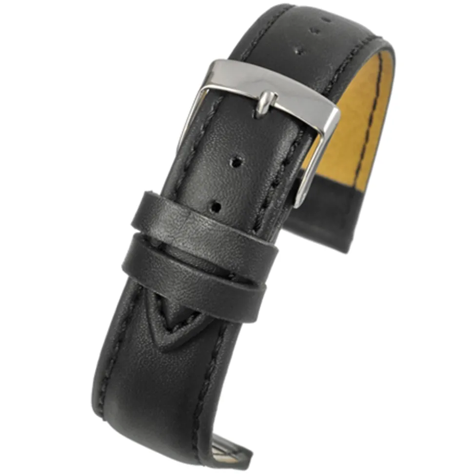 FAUX Black Vegan Imitation Leather Stitched Watch Strap WH630