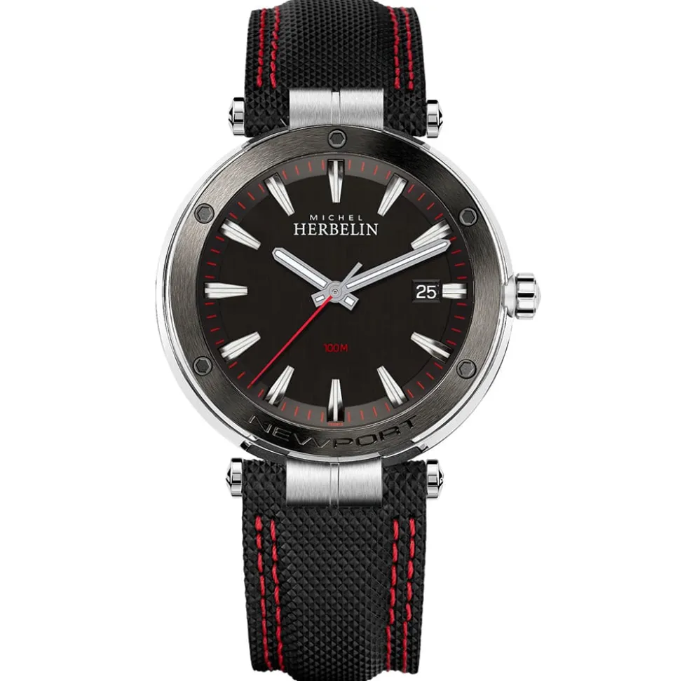 Herbelin | Black Techno Red Stitch Newport Strap 21mm 12288 | 21 288 NORO 18