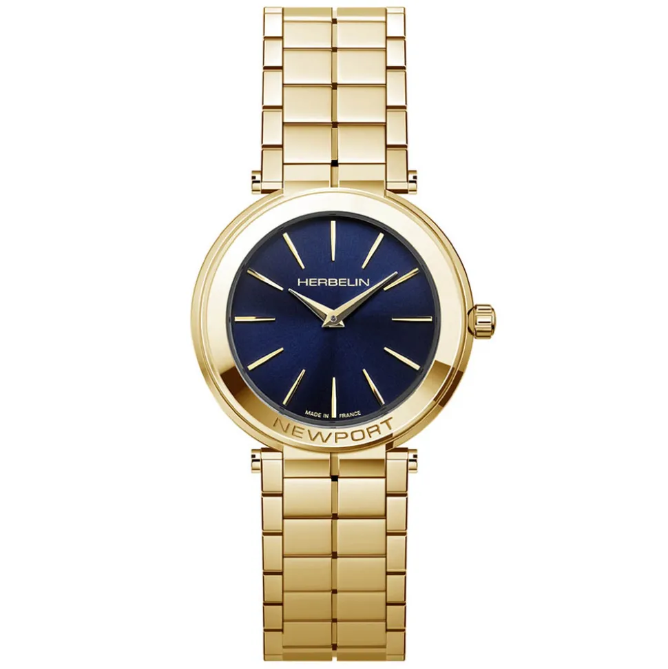 Herbelin | Newport Slim Blue Dial Gold Tone Bracelet Watch | 16922BP15
