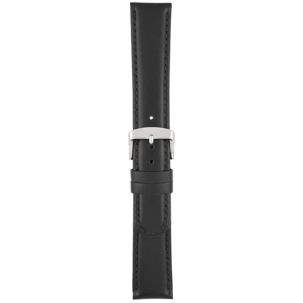 HOBSON Black Padded Calf Leather Stitched Watch Strap W100P