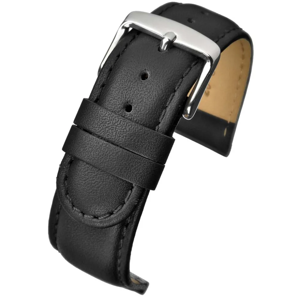 HOBSON Black Padded Calf Leather Stitched Watch Strap W100P