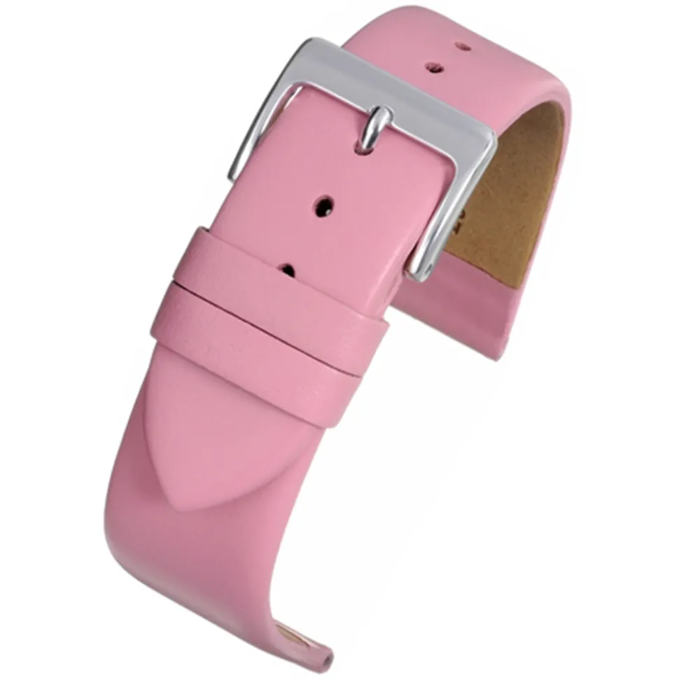 HOXTON Extra Long Pink Plain Leather Flat Profile Watch Strap WX109