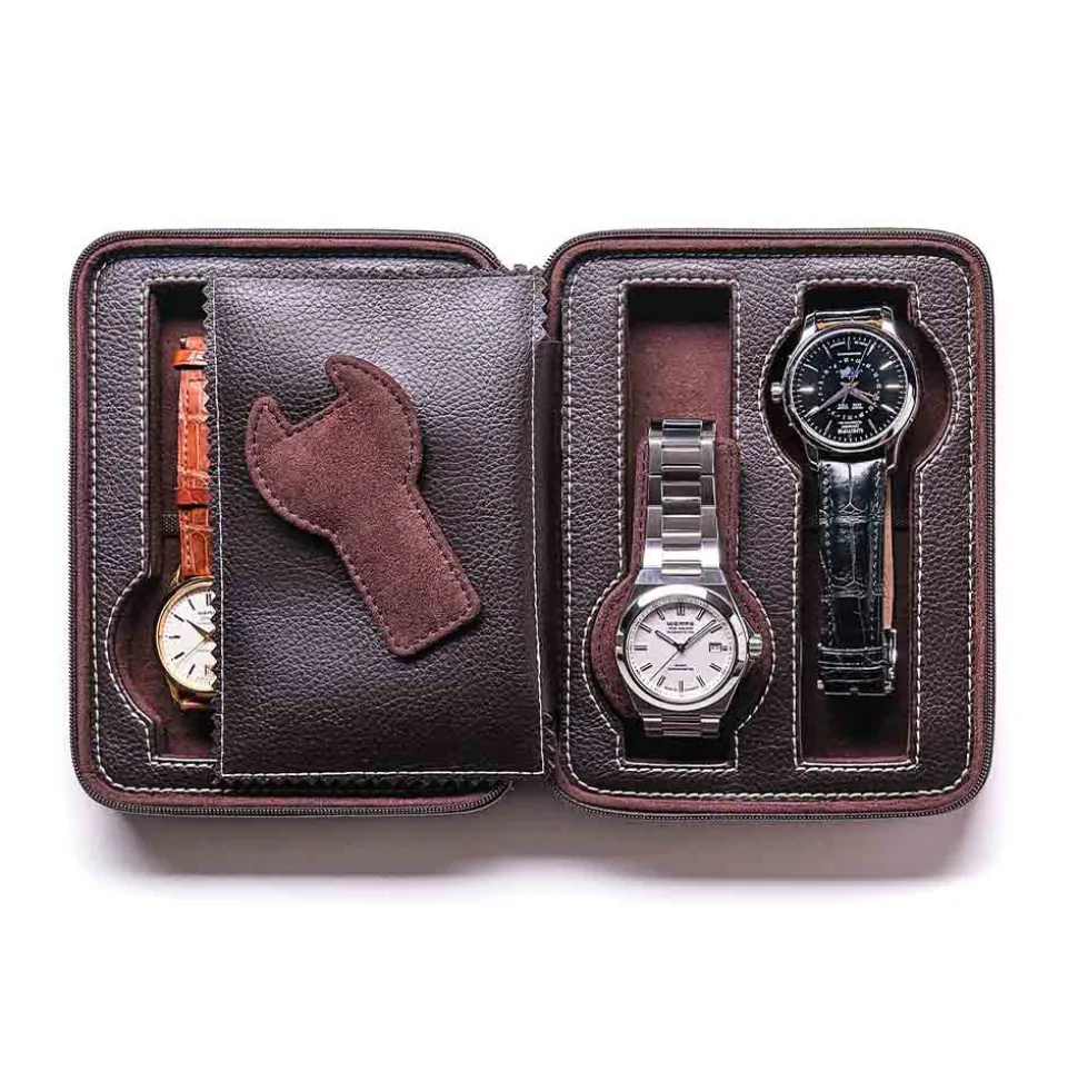 Leanschi | Zip Case for 4 Watches Brown | WPO4-CHOC