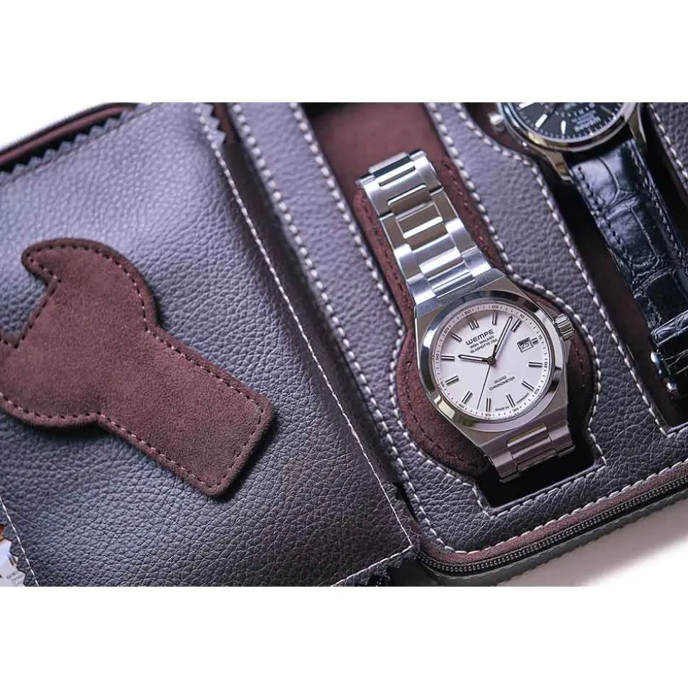Leanschi | Zip Case for 4 Watches Brown | WPO4-CHOC