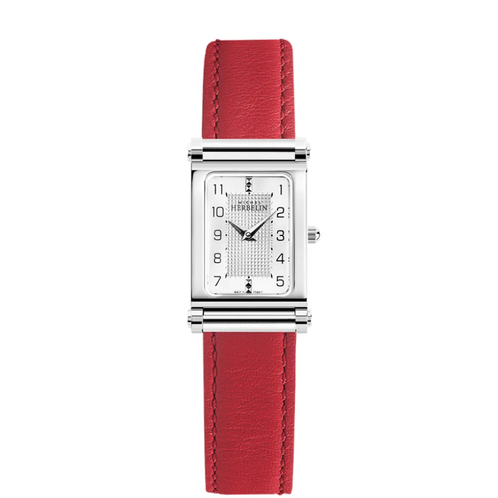 MICHEL HERBELIN – Antarès Rectangular Steel Red Strap Combination COM.17048/28.25A