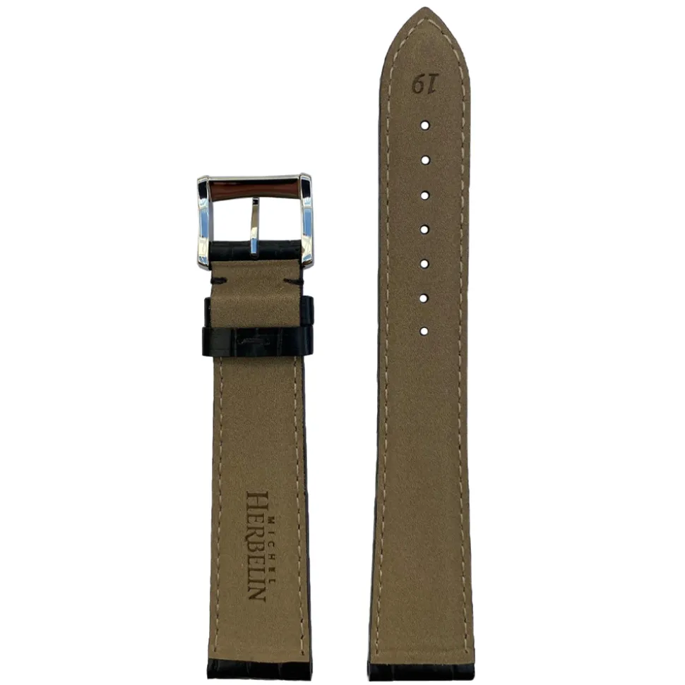 MICHEL HERBELIN – Black Crocodile Grain Leather Strap 19mm 413 – 19 413 NOIR 16