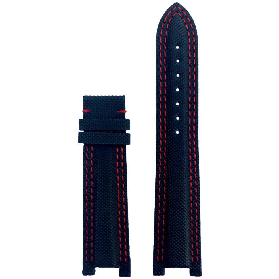 MICHEL HERBELIN – Black Techno Red Stitch Newport Strap 21mm 36655 – 21E655 NORO 18