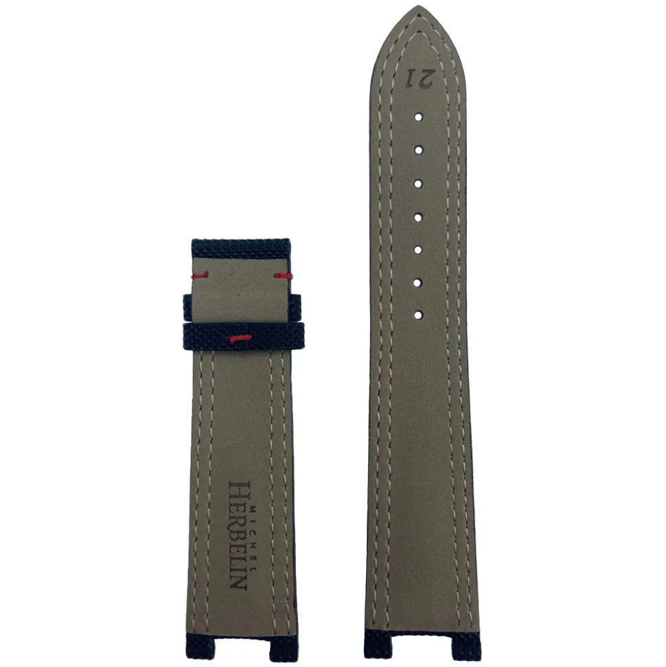 MICHEL HERBELIN – Black Techno Red Stitch Newport Strap 21mm 36655 – 21E655 NORO 18
