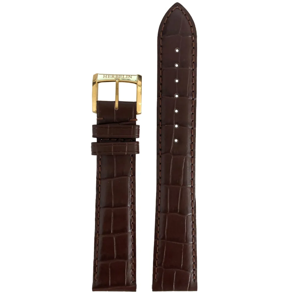 MICHEL HERBELIN – Dark Brown Crocodile Grain Leather Strap 19mm 413 – 19 413 MARO 16