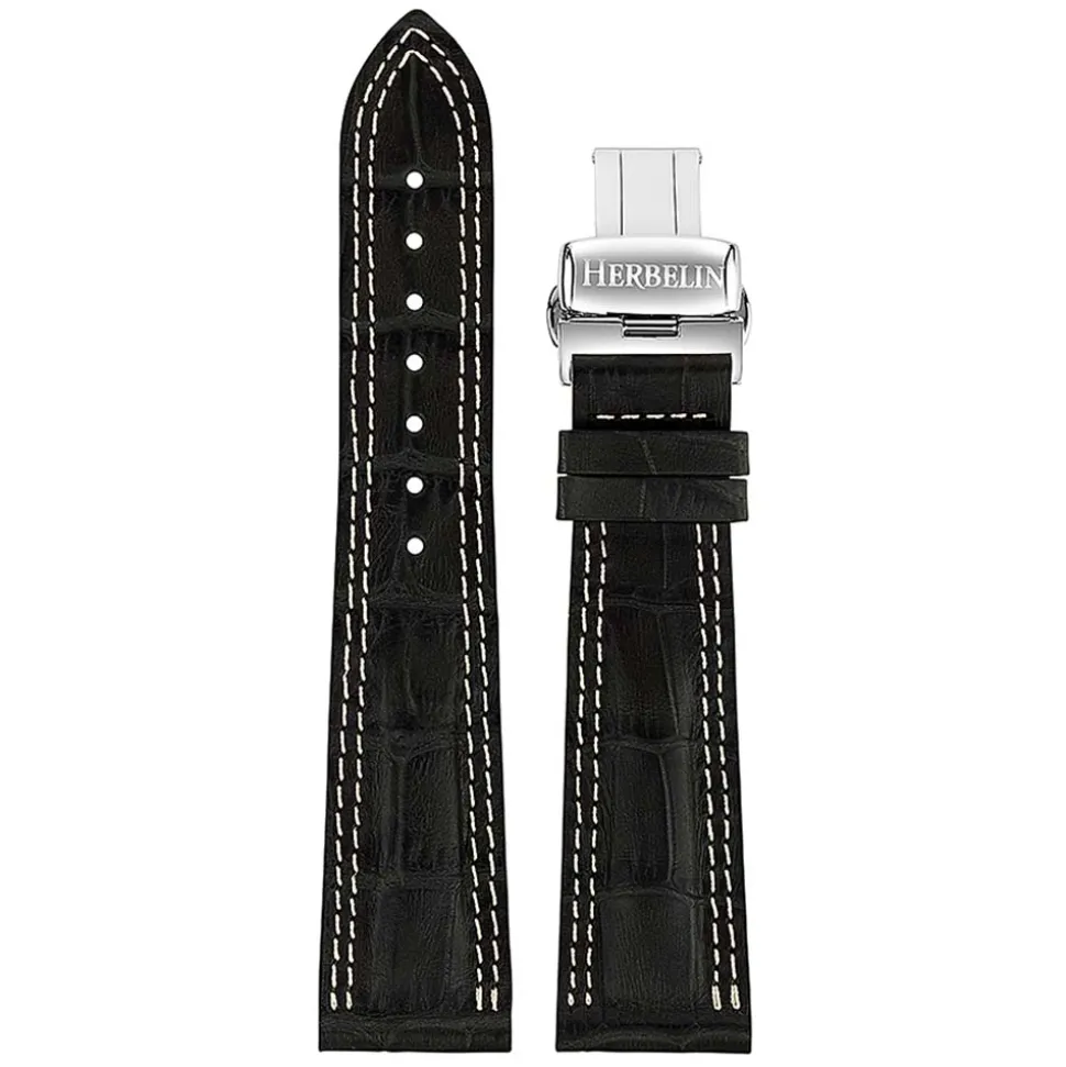 MICHEL HERBELIN – Grey Croco-Grain Leather Newport Strap 22mm 36657 – 22 996 GRIS 18