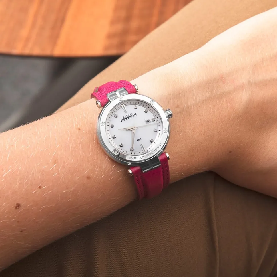 MICHEL HERBELIN – Newport Diamond Dial Fuchsia Strap Watch 14288/AP89FU