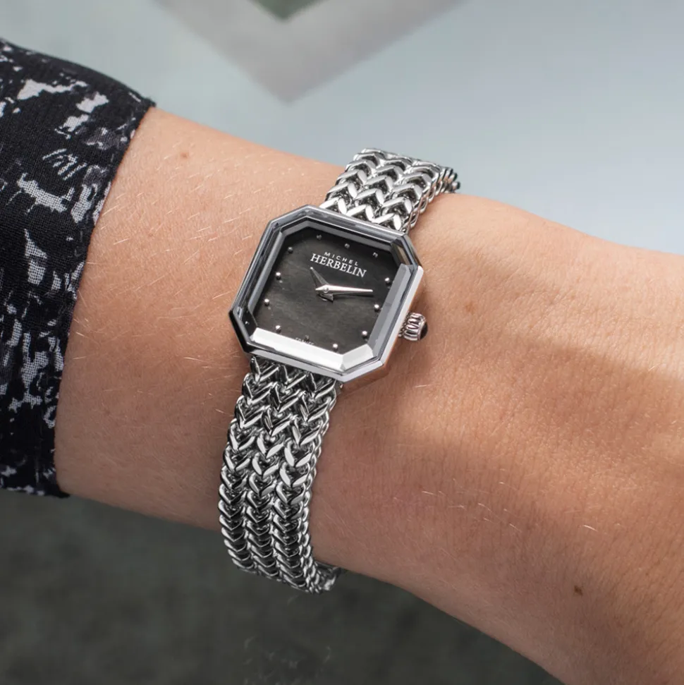 MICHEL HERBELIN – Octogone Bracelet Watch Black Mother of Pearl Dial 17436/B49