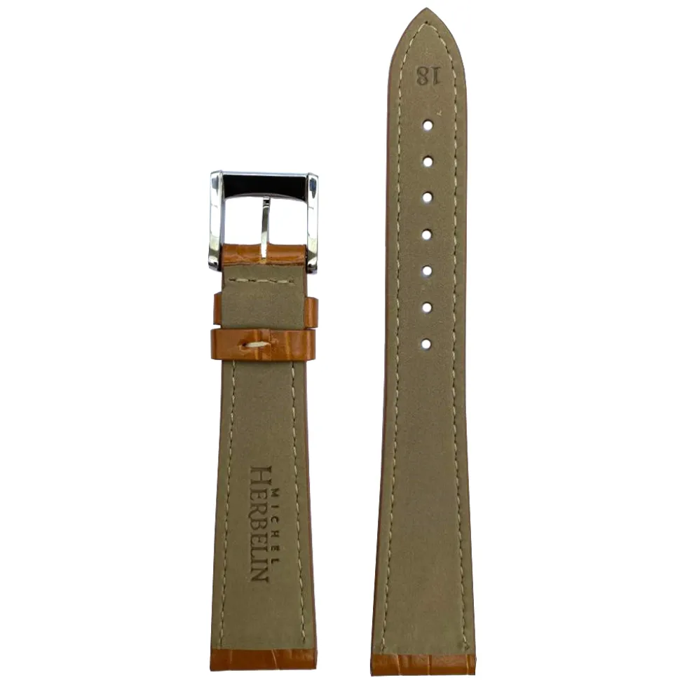 MICHEL HERBELIN – Tan Croco Grain Newport Leather Strap 18mm 12456 – 18 655 GOLD 14