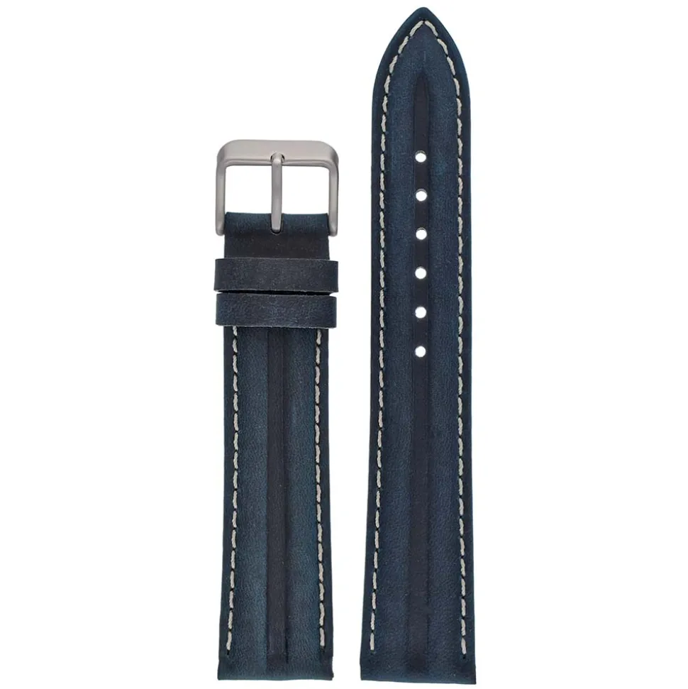 MILES Blue Leather Double Ridge Profile Watch Strap WR913