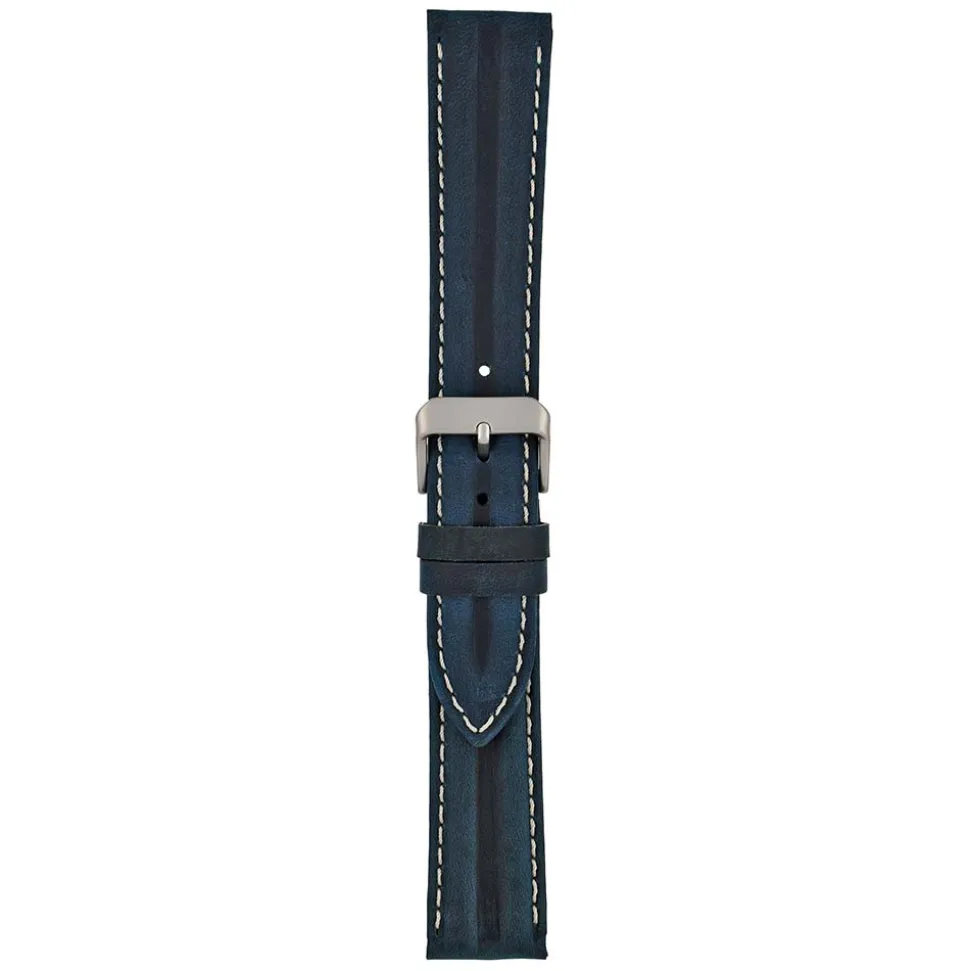 MILES Blue Leather Double Ridge Profile Watch Strap WR913
