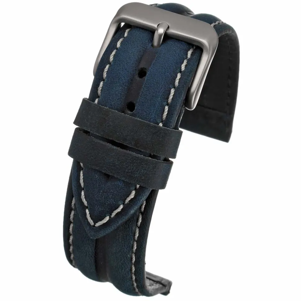 MILES Blue Leather Double Ridge Profile Watch Strap WR913