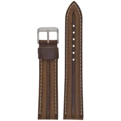 MILES Brown Leather Double Ridge Profile Watch Strap WR916