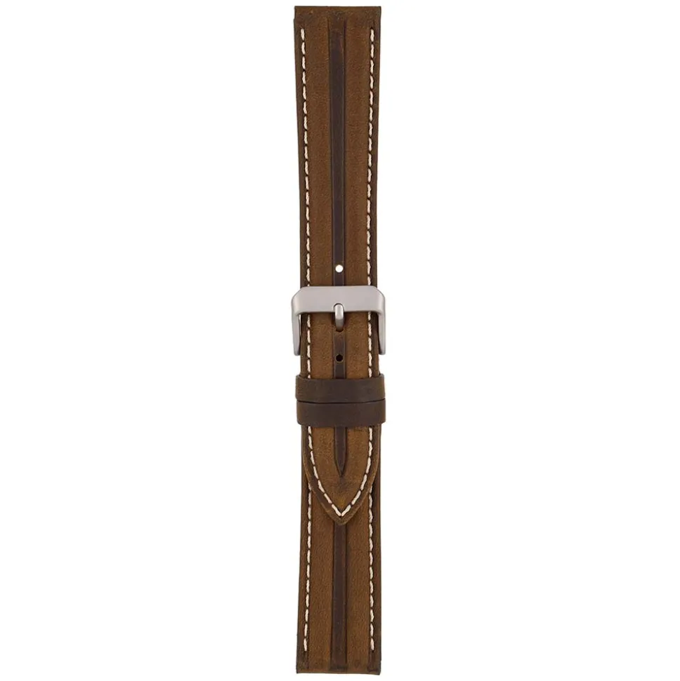MILES Brown Leather Double Ridge Profile Watch Strap WR916