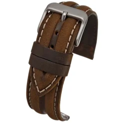 MILES Brown Leather Double Ridge Profile Watch Strap WR916