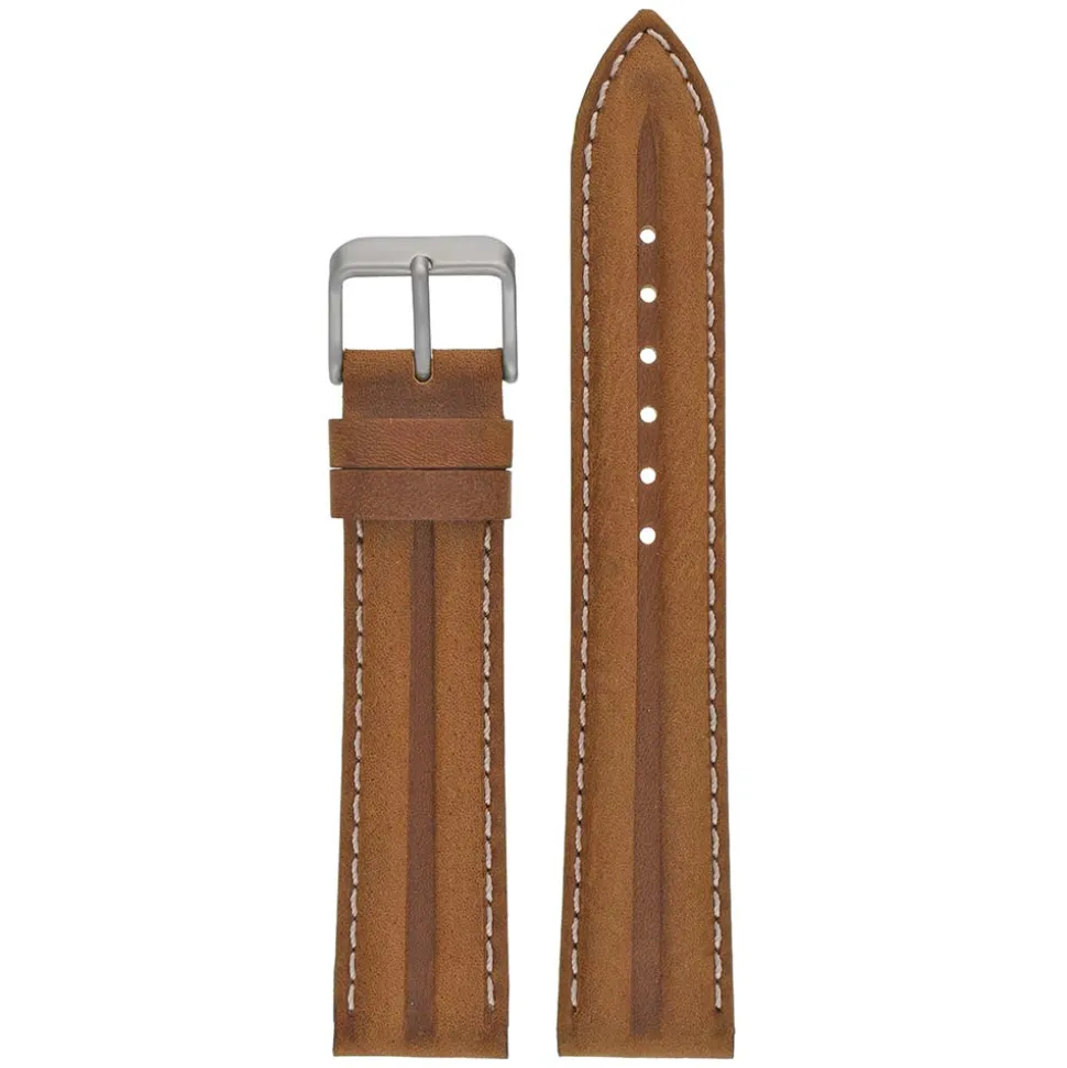 MILES Tan Leather Double Ridge Profile Watch Strap WR917