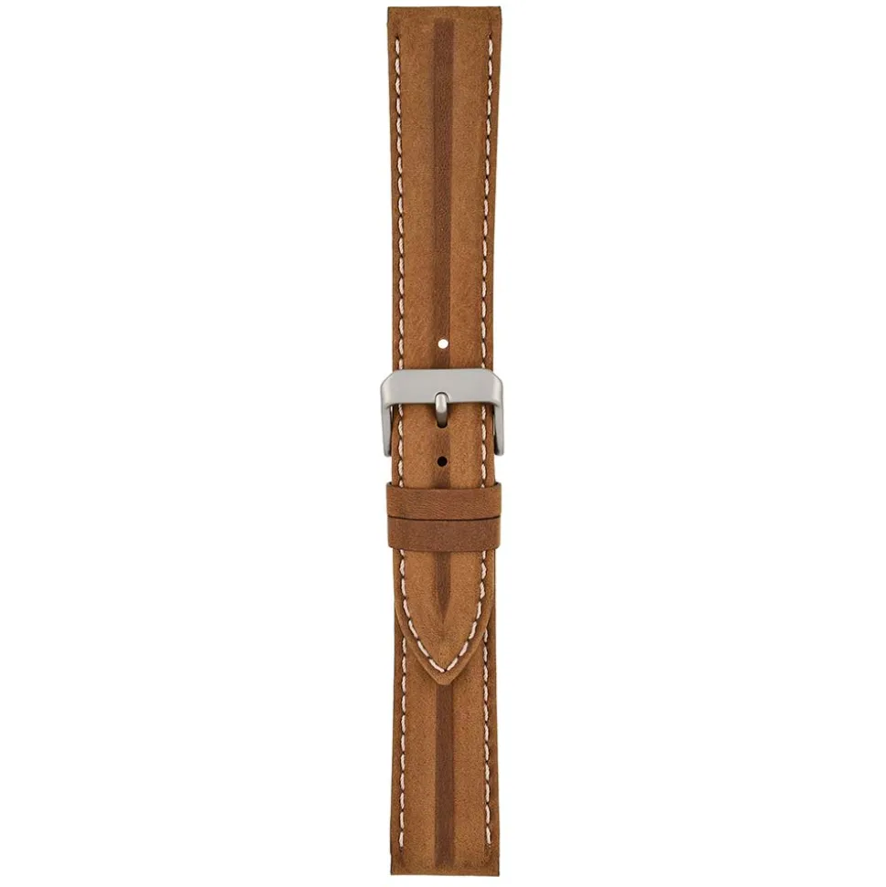 MILES Tan Leather Double Ridge Profile Watch Strap WR917