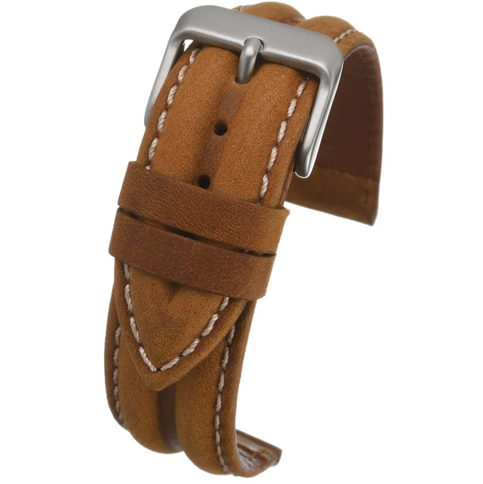 MILES Tan Leather Double Ridge Profile Watch Strap WR917