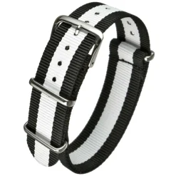 NATO Black and White Striped Nylon Watch Strap MOD11