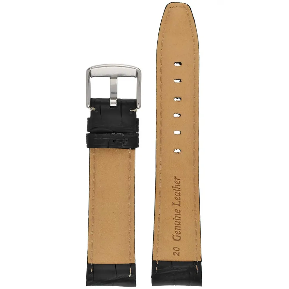 OXFORD Black Alligator Grain Leather Watch Strap WH600