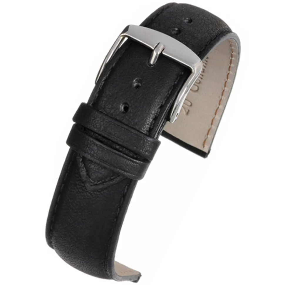PRESTON Black Vintage Style Leather Padded Watch Strap WH900