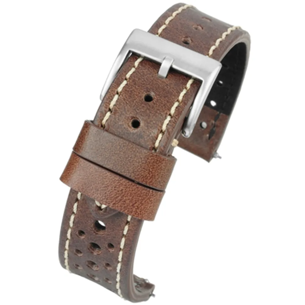 RACING Brown Perforated Italian Leather Quick Release Watch Strap WR105