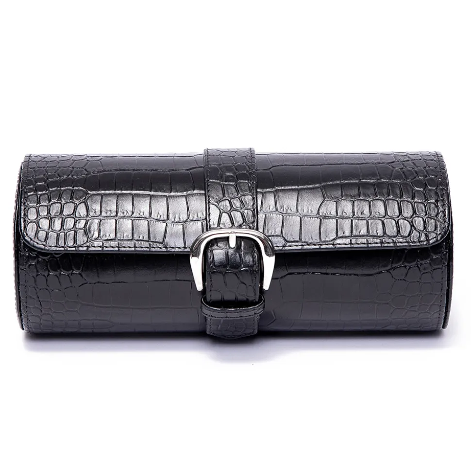 RAPPORT – Brompton Three Watch Travel Roll in Black Leather D164