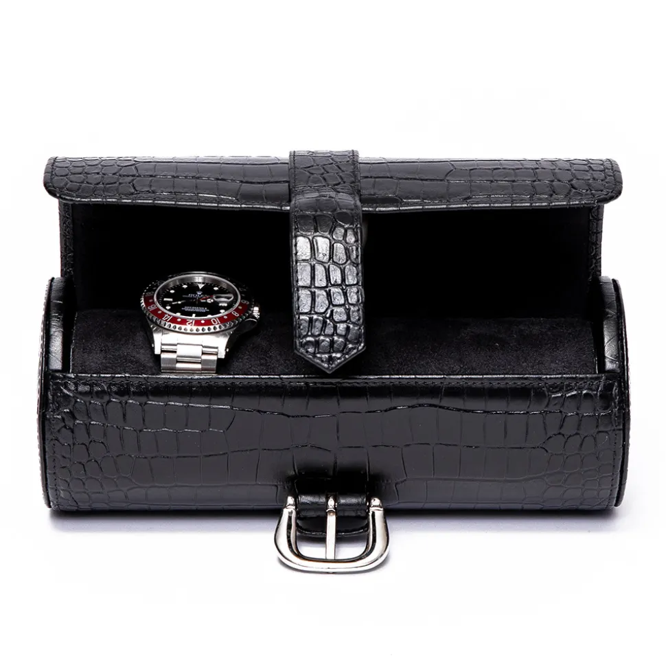 RAPPORT – Brompton Three Watch Travel Roll in Black Leather D164