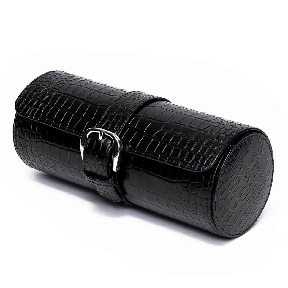 RAPPORT – Brompton Three Watch Travel Roll in Black Leather D164