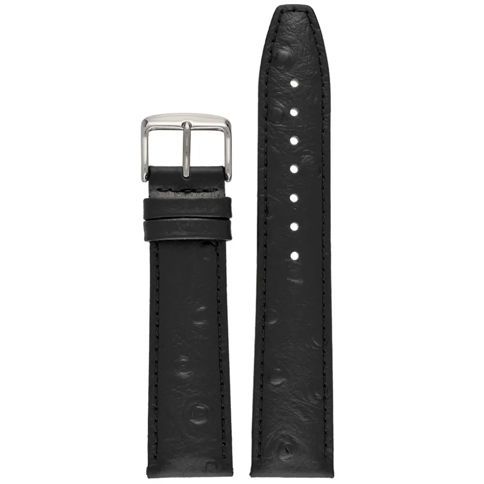 TODD Black Ostrich Grain Leather Watch Strap WH1010