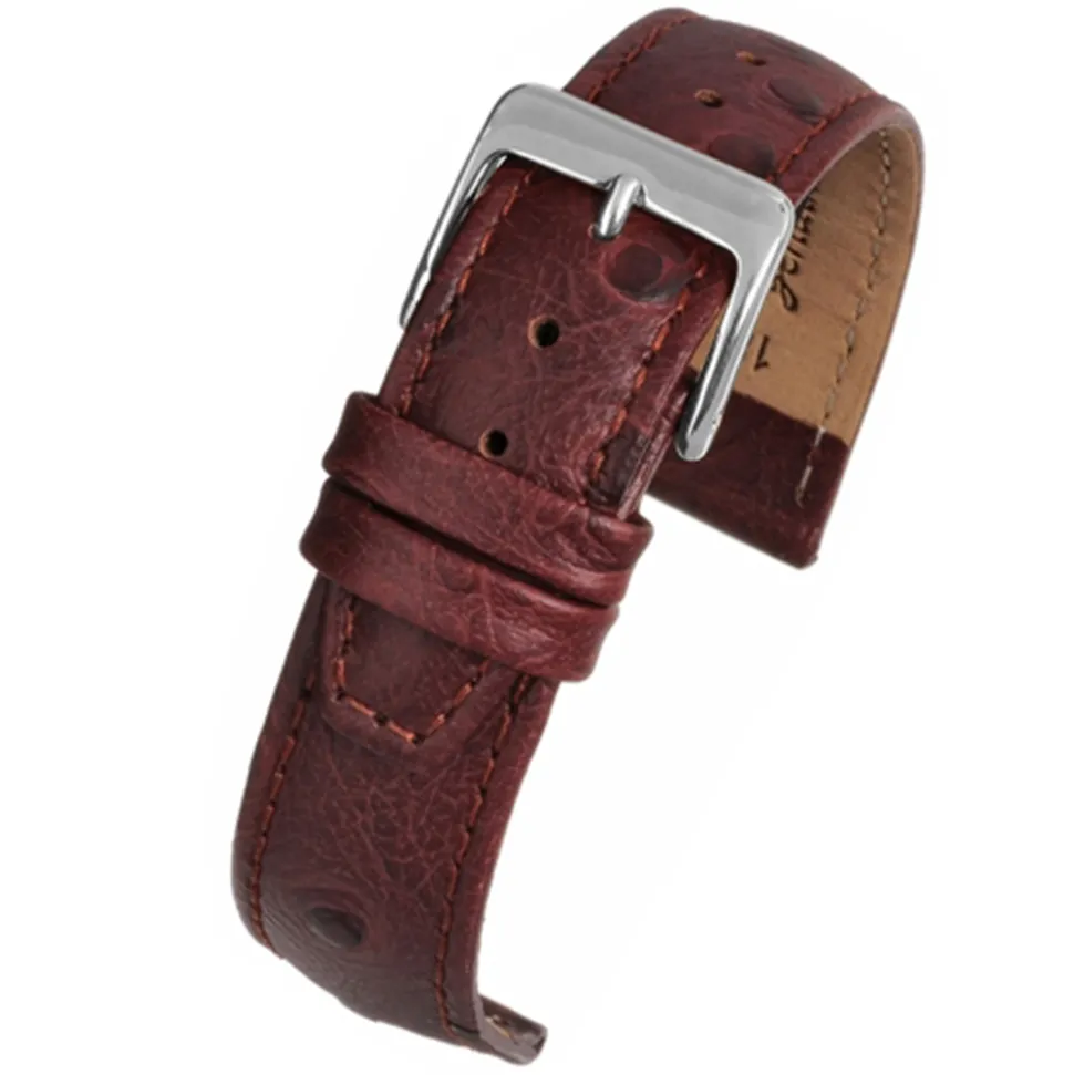 TODD Brown Ostrich Grain Leather Watch Strap WH1015