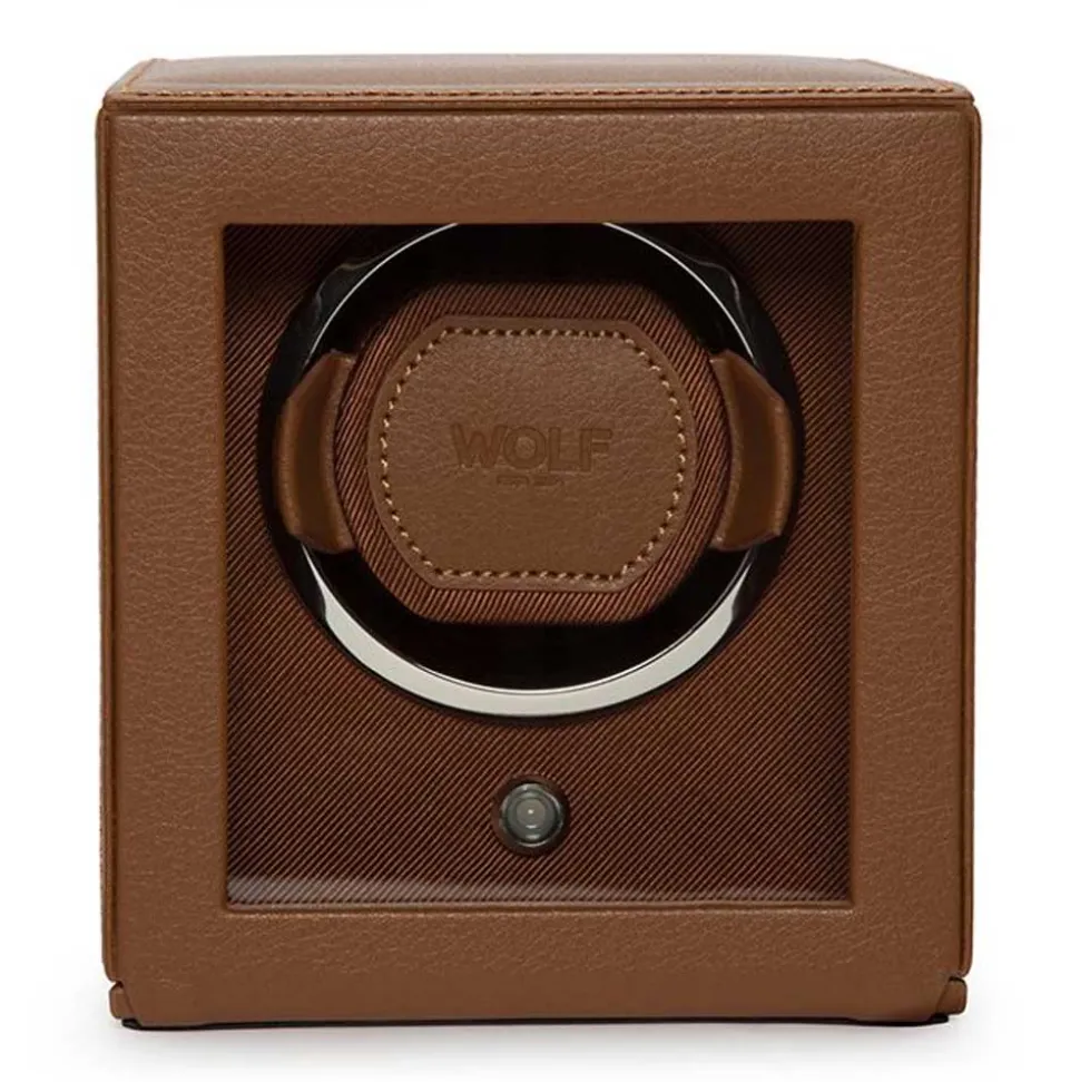 WOLF | Cub Cognac Single Watch Winder With Cover | 461127