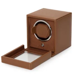 WOLF | Cub Cognac Single Watch Winder With Cover | 461127