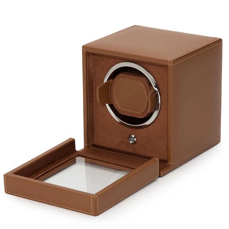 WOLF | Cub Cognac Single Watch Winder With Cover | 461127