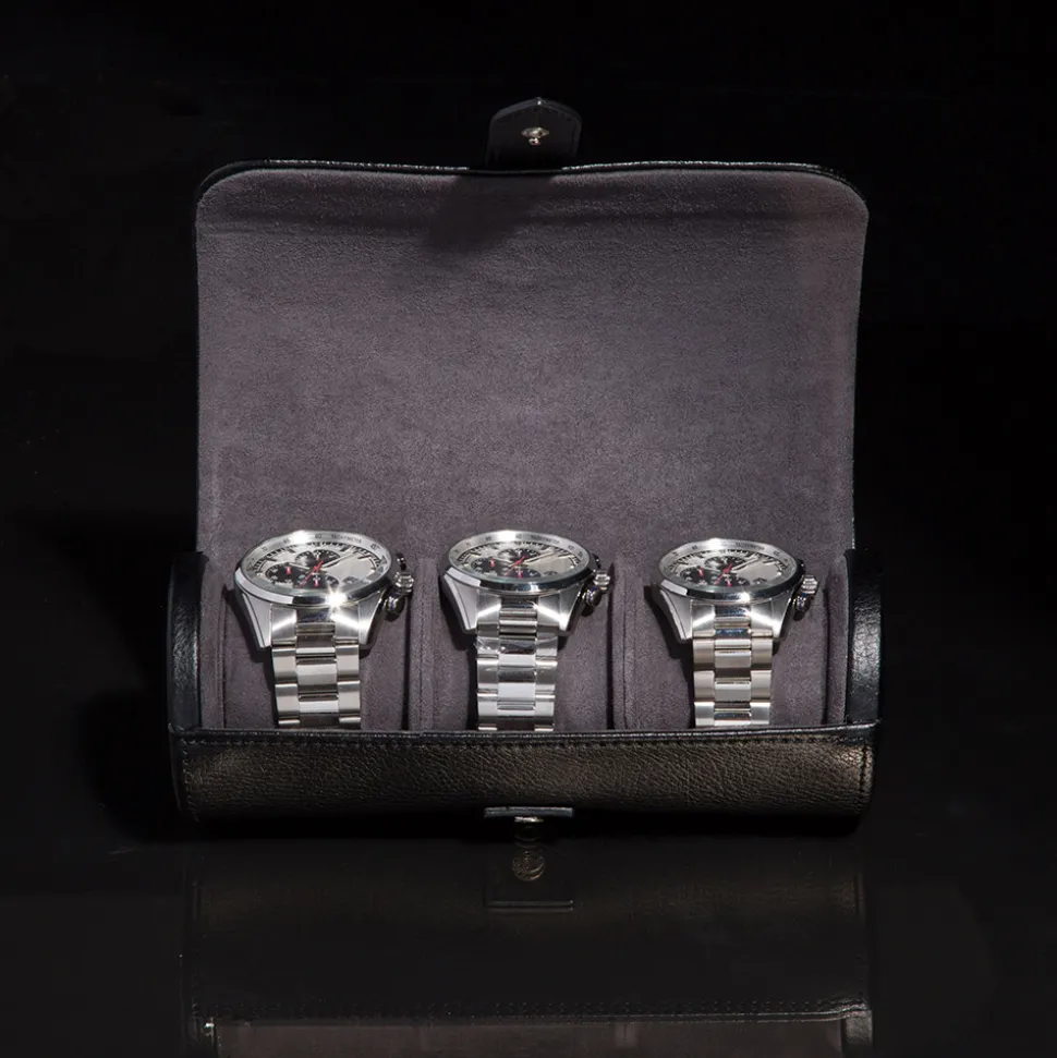 WOLF – Heritage Blake Three Watch Roll in Black 305602